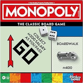 Monopoly Board Game | Classic Game with Storage Tray and Larger Tokens | Ages 8+ | 2 to 6 Players | Family Games for Kids and Adults | Kids Gifts