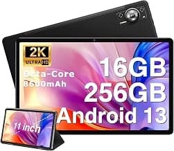 ZIOVO Tablet 11 inch, Octa-Core 2.0GHz, 16GB RAM+256GB ROM+1TB Expand, 2K 2000 x 1200 FHD Display, 8600mAh, 13MP+5MP Camera, Android 13 Tablets, Dual Wi-Fi/Bluetooth/with Case-Black