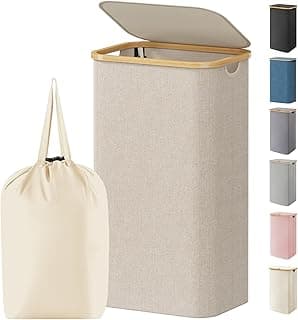Lifewit 100L Laundry Basket with Lid, Clothes Hampers for Laundry with Bamboo Handles and 1 Removable Bag, Large Foldable Laundry Hamper for Bedroom, Bathroom, Dorm, Laundry Room, Beige
