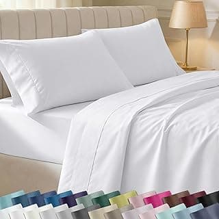 California Design Den Soft 100% Cotton Sateen Queen Bed Sheets Set, White | 400 Thread Count Backed by Good Housekeeping Seal, 16" Deep Pocket, All-Around Elastic, Durable, Easy Care