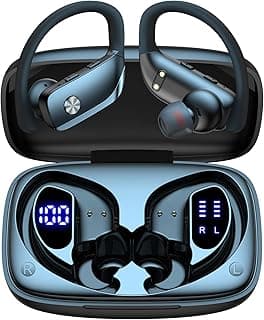 bmani Ear Buds Wireless Earbuds Bluetooth Headphones with 80H Playtime LED Display Case, Over-Ear Hook with Mic, Stereo Sound, Easy Button Controls, Sports Earphones for Running Workout Gym Black