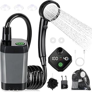 Spopal Portable Shower for Camping, [Long-Lasting] 6000mAh Rechargeable | Camping Shower with Intelligent LED Display, 4 Spray Modes, IPX7 Waterproof Outdoor Camp Pump for Hiking, Travel, Car, Pet