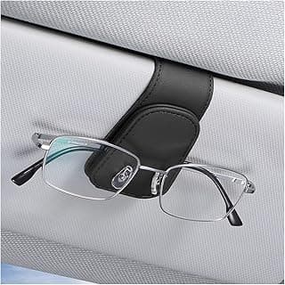 AICEL Sunglasses Holders for Car Sun Visor, Leather Magnetic Clip, Black | Leather Eyeglasses Hanger Mounter, Magnetic Glasses Holder and Ticket Card Clip, Car Accessories, Universal Fit