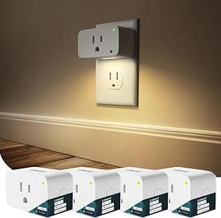 Linkind Matter Smart Plug, Work with Apple Home, Alexa, Google Home, 4 Pack | 2-in-1 Innovation, Outlet+LED Night Light, Timer&Schedule, Dusk to Dawn, ETL 15A/1800W, 2.4G WiFi, Hallway, Bathroom, Kids