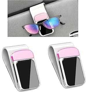 2 Pack Sunglass Holder for Car Visor, Soft Sponge Protection, Snap-On, Pink | Cute Pink&White Car Accessories, No-tool install, universal fit, tidy interior, protect glasses, for sunglasses & eyeglasses