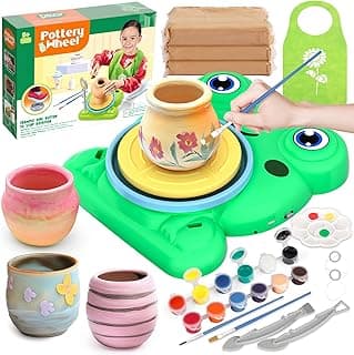 Aujazyble Pottery Wheel for Kids - Complete Pottery Painting Kit Arts and Crafts for Kids Ages 8-12 with 3 Pack Air Dry Clay Art Supplies Toys for Girls Boy Birthday Gift for 6 7 8 9 10 11 12+