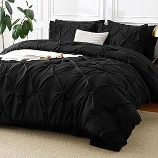 Queen Comforter Set Black, 7 Pieces Pintuck Bed in a Bag | OEKO-TEX 100 Certified, 240GSM All Season, Bedroom, Guest Room, Down-Alternative Comforter, Sheets, Pillowcases & Shams