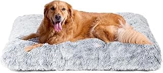 EHEYCIGA Fluffy Dog Crate Bed, Plush Extra Large Dog Pillow, Grey | Xlarge Calming Anti Anxiety Plush Faux Fur Mat for Large size dogs, Washable Soft Warm Dog Pad with Non-Slip Bottom