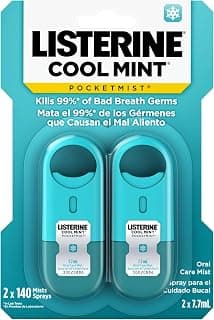 Listerine Pocketmist Oral Care Mist, Cool Mint, 0.26 fl. oz/7.7 mL x 2 | Instant Fresh Breath, Non-Aerosol, Sugar-Free, Travel Size Mouth Spray, Kills 99% Bad Breath Germs, On-The-Go, Portable