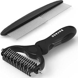 Docrok Pet Grooming Combo: Undercoat Rake, Dematting Deshedding Brush for Long-Haired Dogs and Cats, Black | Dematting Deshedding Undercoat Rake, Cat Brush Dog Brush Shedding Tool for Long Matted Haired Pets