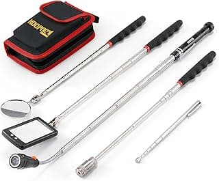 Telescoping Magnetic Pickup Tool Set, Inspection Mirror Telescoping, LED Flashlight, Cool Gadgets for Men, Stocking Stuffers, Gifts for Dad, Husband, Kids, Boyfriend, Magnet Stick(Red)