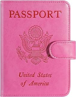 Passport Holder Cover Wallet RFID Blocking Leather Card Case Travel Accessories for Women Men (Pink)