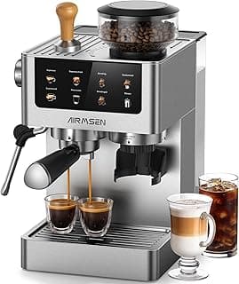 AIRMSEN Espresso Machines with Burr Grinder, 20 Bar, Milk Frother Steam Wand, Stainless Steel Coffee Maker for Home - Cappuccino Latte & ​​Cold Brew​​ Iced Coffee Maker & Americano