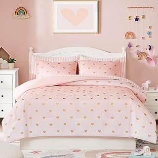 Twin Comforter Set with Sheets for Girls-5 Pieces Twin Bedding Sets | Soft Pink White Gradient Ombre Comforter with Pillowcases & Shams, Heart, 66" X 86"