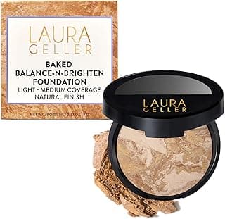 LAURA GELLER NEW YORK Award-Winning Baked Balance-n-Brighten Color Correcting Powder Foundation – Handmade in Italy – Buildable Coverage, Matte Finish – For Mature & Sensitive Skin – 04 Medium