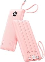 VRURC Portable Charger Power Bank, Built-in 4 Cables & 2 Ports,10000mAh Slim Battery Pack with LED Display, Travel Essential USB C Portable Phone Charger for All Cell Phones Devices-Pink(1 Pack)