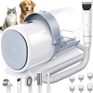 NEWBULIG Pet Grooming Vacuum Kit for Cats and Dogs, 2.5L Dust Cup | 3 Suction Modes and 5 Groomer Tools, Low Noise for Cats, Dogs Other Animals Hair Trimmer, White