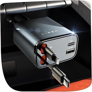 LISEN Retractable Car Charger, 84W Car Charger USB C Fast Charge, 4 in 1 | Cigarette Lighter Adapter, Car Accessories, Birthday Gifts for Men Women Dad Mom Husband, for iPhone 17 16 15 14 13 12 X