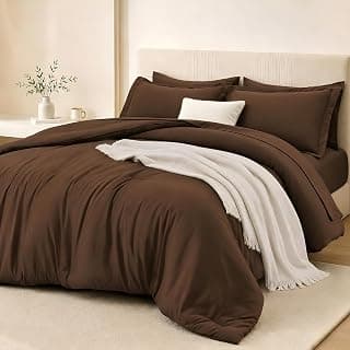 FUANNA Brown Queen Comforter Set 7 Pieces, Bed in a Bag Soft Bedding Sets | OEKO-TEX Certified, All-Season, Bedroom, 240GSM Down Alternative Comforter, Flat & Fitted Sheets, Pillowcases & Shams