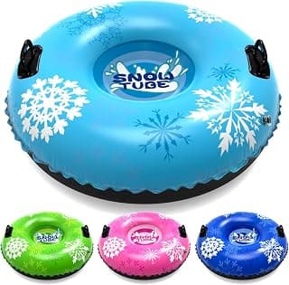 4Pack Snow Tubes, Snow Sled for Kids and Adult, Snow Tube for Sledding Heavy Duty Thickened Double Bottom with Sturdy Handles, Sleds for Winter Outdoor Fun Toys Gifts for Family Boys and Girls