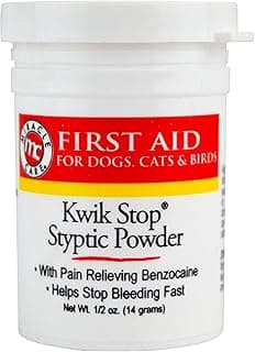 Miracle Care Kwik Stop Styptic Powder for Dogs, Cats, and Birds, 0.5 Ounce | Fast Acting Blood Stop Powder with Pain Relieving Benzocaine, For Nail & Claw Clipping, Wing Trimming, or Minor Cuts