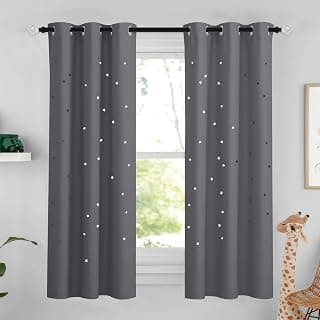 NICETOWN Grey Star Blackout Curtains for Kid's Bedroom, 1 Panel, W42 x L63 | Thermal Insulated Room Darkening Printed Curtains for Living Room Baby Nursery