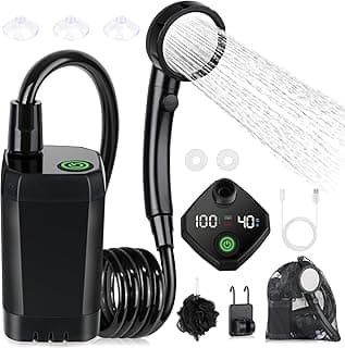 Spopal Portable Shower for Camping, [Long-Lasting] 6000mAh Rechargeable | Camping Shower with Intelligent LED Display, 4 Spray Modes, IPX7 Waterproof Outdoor Camp Pump for Hiking, Travel, Car, Pet