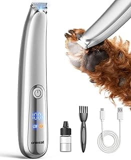 oneisall Dog Paw Trimmer with LED Light & Skin-Friendly Curved Blade | Low Noise Paw Clippers, 2-Speed 6500 RPM for Dogs & Cats, Cordless, Between Toes & Sensitive Areas