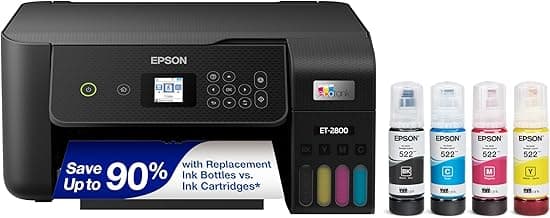 Epson EcoTank ET-2800 Wireless Color All-in-One Supertank Printer - Black | Cartridge-free print, scan, copy; up to 10 ppm, borderless photo printing; ideal for home and everyday use