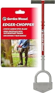 Garden Weasel Edger Chopper Lawn Tool for Garden Beds Sidewalks Patios | Steel half-moon blade sod cutter with T-grip handle. Creates clean edges for garden beds, driveways, sidewalks & yards