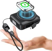 20000mAh Portable Charger 22.5W Fast Charging Power Bank Charge iWatch, Built-in Cables, LED Display, Magnetic Wireless Charging, TSA approved, Pocket Size, for Apple Watch, Phone, AirPods, Black