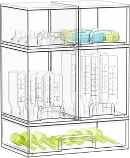 SpaceAid Bottle Storage Organizer Baby - Acrylic Bottles Station Organizer Container, Stackable Clear Drawers for Countertop, Vanity, Bathroom, Cabinet, Pantry Organization, 5 Pack, 2S2M1L, 15.4"H