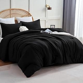 Full Comforter Set, 3 Pieces Down Alternative Bedding, Black | 270 GSM All Season Comforter with 4 Corner Ties for Use as a Duvet Insert, OEKO-TEX Certified, 2 Pillowcases, 82 x 86 in