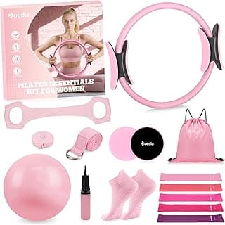 Hoedia Pilates Kit for Women, Pilates Equipment Ring and Ball Set | Pilates ring, Pilates ball Resistance Bands, Yoga Strap, Core Sliders, Socks for Starter Home Workout Fitness Gym Essentials