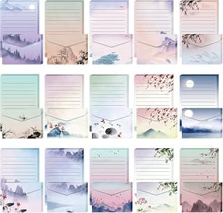 Geyee 200 Pieces Watercolor Stationary Paper and Envelopes Include 100 Lined Sheets and Envelopes, 5. 5 x 8. 25 Inch Double Sided Printing Letter Writing Paper with Mailers(Landscape)