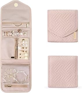 BAGSMART Travel Jewelry Organizer Case Foldable Jewelry Roll,Soft Pink | Small Travel Jewelry Organizer Case Foldable Small Jewelry Roll for Journey Rings, Necklaces, Earrings, Bracelets,Mini