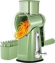 SUSTEAS Rotary Cheese Grater 5 Blades,Kitchen Mandoline Vegetable Slicer | Easy to Clean,Strong Suction Base,Blades Storage Box,Round Mandoline Slicer & Food Chopper for Cheese,Salad,Nut, Retro Green