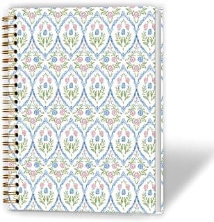 Grandmillennial Pink and Blue Floral Spiral Notebook 5.5x8.3, Retro Cottagecore Flower Aesthetic Journal for Women, Pastel Floral Grand Millenial Hardcover Notebook Journal