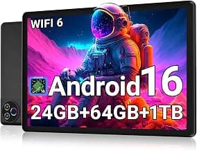 Android 16 Tablet 10 Inch, 24GB RAM 64GB ROM 1TB,HD IPS,Fast WiFi 6, BT 5.4 | Electronics Tablets with HD IPS Touchscreen, 6000mAh 12H Battery, 2*Cameras Tablets for Kids & Adults, Gifts, Streaming, Work