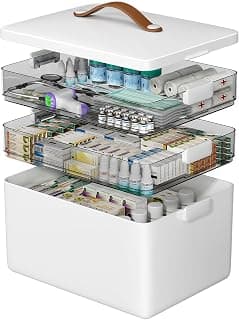 CTIME 3-Tier Medicine Organizer - Portable Medicine Cabinet with Handle | Multipurpose Medical Box, Pill Organizer, Empty First Aid Kit for Home