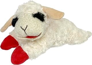 Multipet Lamb Chop Dog Plush Toy - Squeaky Toy for Small & Medium Dogs - Extra Soft Plush - Stuffed Animal for Cuddling & Playing (10", Cream, 5 Squeakers)