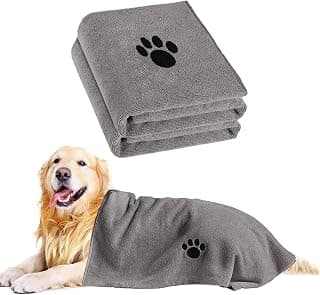 Puomue 2 Pack Microfiber Dog Towels for Drying Dogs, Super Absorbent and Soft Pet Towels for Dogs or Cats, 40''X23.6'', Pet-Friendly, Perfect for Pets of Different Sizes and Fur Types, Grey