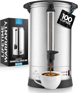 Zulay Commercial Coffee Maker, Coffee Urn 100 Cup, Large Coffee Percolator - 100 Cup Coffee Maker with Double-Wall Stainless Steel, Commercial Coffee Urn Quick Brew Tea Percolator for Events - Silver