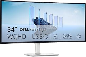 Dell 34 Monitor S3425DW, WQHD VA, 120Hz, FreeSync Premium, Eye Comfort | HDR10, Anti-Glare, 300 cd/m2 Brightness, 3,000:1 Contrast, 95% DCI-P3, 2x10W Speakers, USB-C 65W Power Delivery