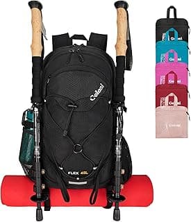 Goloni 45L Foldable Hiking Daypack, Lightweight Water‑Resistant Backpack | Includes stowable rain cover, hiking pole attachment loops, breathable padded straps for hiking, camping and travel