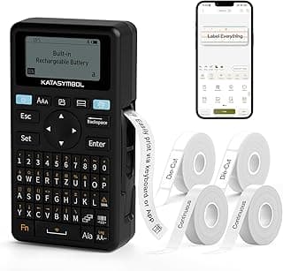 SUPVAN E11 Keyboard & Bluetooth Label Maker Machine with 4 Tapes, Black | Rechargeable, Versatile App with 30+ Fonts and 660+ Icons, Minimal Margin, Inkless, for School, Home, Kitchen, Office