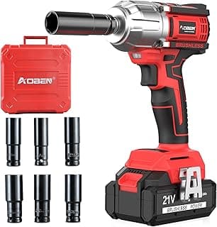 AOBEN 21V Cordless Impact Wrench 1/2 inch, Powerful Brushless Motor with Max Torque 450 ft-lb (600N.m), 4.0Ah Battery, 6 PCS Sockets (17-22mm), Fast Charger and Tool Case