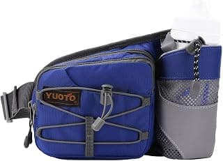 Waist Pack with Water Bottle Holder for Running Walking Hiking Fanny Pack | Hydration belt 25-50" Hold Up to 27oz Bottle 4 Pockets Breathable Mesh Reflective Outdoor Hip Bag Men Women