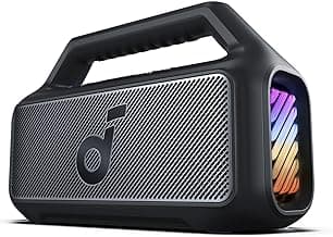 Soundcore Boom 2 By Anker, Outdoor Speaker, 80W, Subwoofer, BassUp 2.0, 24H Playtime, IPX7 Waterproof, Floatable, RGB Lights, USB-C, Custom EQ, Portable for Camping and Beach - Black | IPX7 Waterproof, BassUp 2.0, 20H Playtime, Fast Charge, RGB Lights, Power Bank, Bluetooth 6.0, Camping and Beach Use