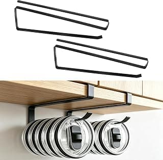 2 Pack Tumbler Lid Organizer, Self-Adhesive Cup Lid Hook Under Cabinet | Holds Cup Lids Paper Towels Food Bags, Heavy-Duty Iron Build, For Kitchen Cabinet Pantry Wall